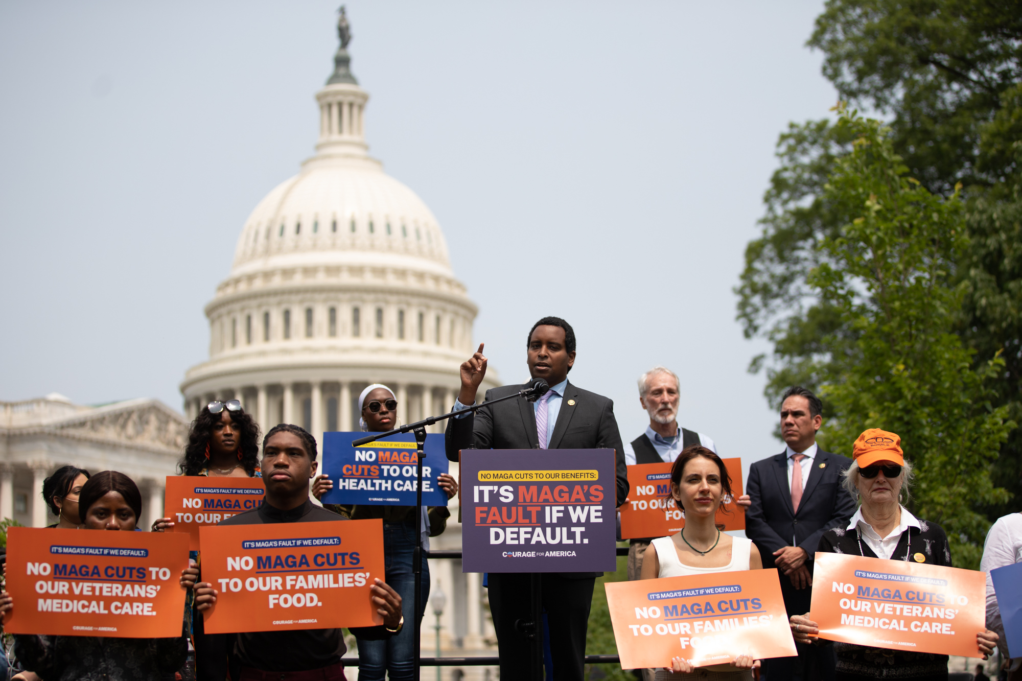 Rep. Neguse (D-CO), joined by constituents and advocates, speaks about the MAGA Default Crisis in front of the U.S. Capitol.